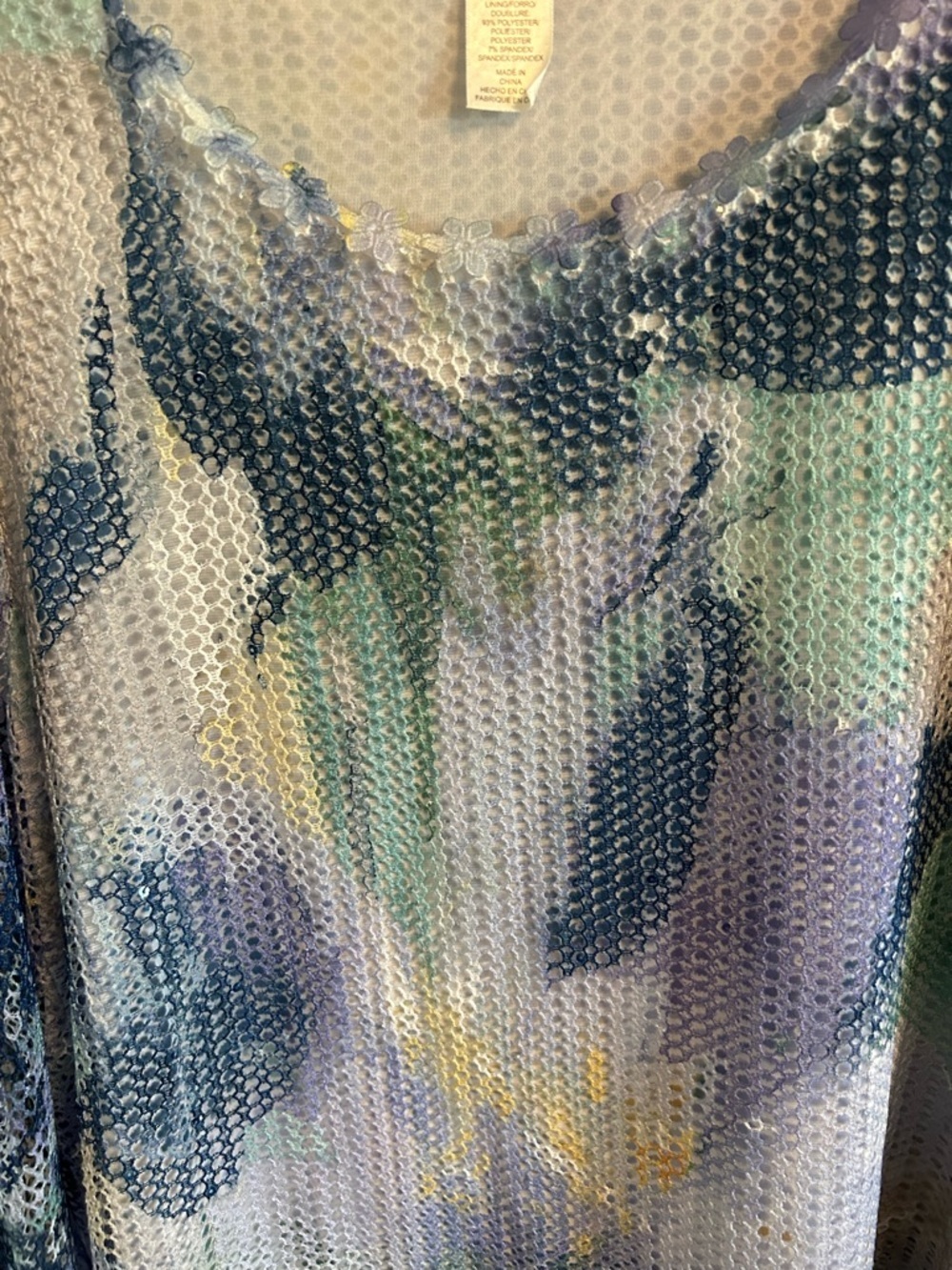 Alfred Dunner Floral Mesh Scoop Neck Tunic - Blue, Purple, Green - Picture 3 of 6